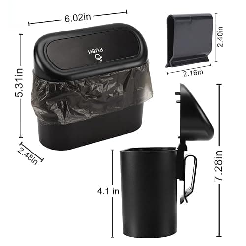 Accmor Car Trash Can with Lid, Mini Auto Dustbin Garbage Organizer Holder 2 Packs, Automotive Storage Container Bin with 60 Pcs Bags for Vehicle, Home, Office - Black, Black - 1 thumbnail 2