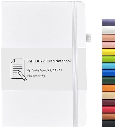 BGHEOUYV Notebook Journal, College Ruled Notebook Lined A5 160 Pages,Hard Cover Journals for Writing, Notebooks for Work Office School Women Men,5.7 inches x 8.4 inches(White) - Image 1