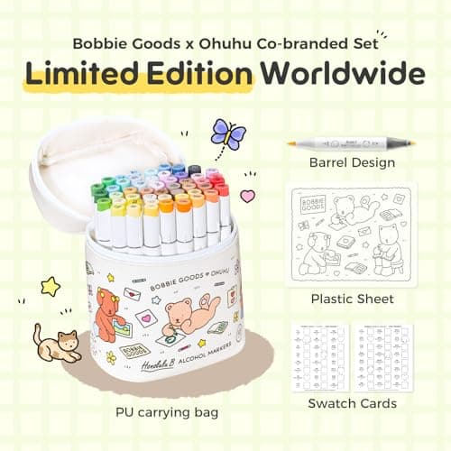Ohuhu & Bobbie Goods Alcohol Markers, Co-branded 48-color Brush & Fine Alcohol Markers for Adult Artist Beginner Coloring Drawing Sketching Illustration, Honolulu B thumbnail 3