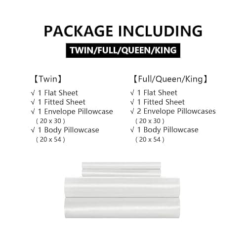 HommxJF 5Pcs White Satin Sheets Set Breathable Luxury Silky Satin Bedding Set with 1 Flat Sheet,1Deep Pocket Fitted Sheet,3Pillowcase thumbnail 8