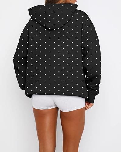 KIGRAD Women Polka Dot Graphic Oversized Fleece Y2k Hoodies Long Sleeve Hooded Sweatshirt Pullover Tops Fall Aesthetic thumbnail 3