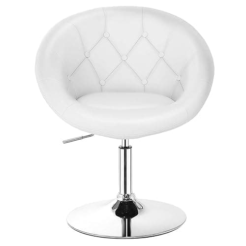 COSTWAY Vanity Chair, Contemporary Height Adjustable Makeup Chair with Chrome Frame, Tufted Round-Back, Modern Swivel Accent Chair for Lounge, Pub, Bar, White thumbnail 9