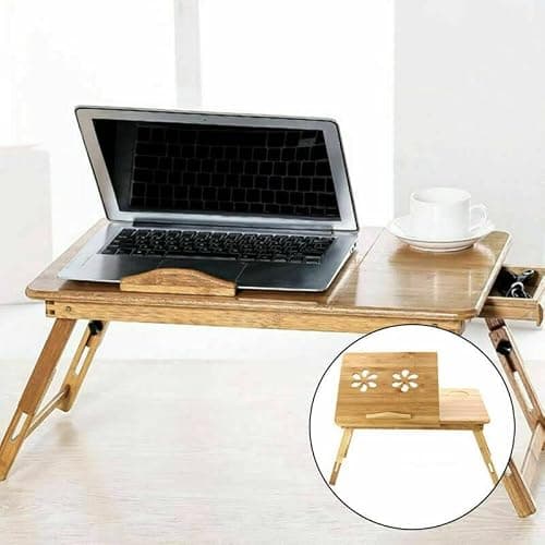 LN COZY CORNER Premium Bamboo Laptop Stand – Adjustable & Portable Laptop Riser for Desk/Bed/Sofa, Foldable Design with Drawer – Ergonomic Laptop Accessory for Home/Office thumbnail 5