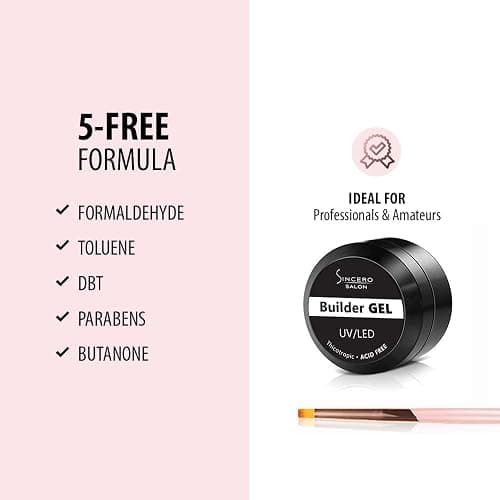 Sincero Salon Solid Builder Gel for Nails - Sakura - Hard Gel Builder for Extension - Nail Repair and Strengthener - LED UV Builder Gel for Nails - Use with Nail Forms - Nail Hardener Gel 15ml thumbnail 4