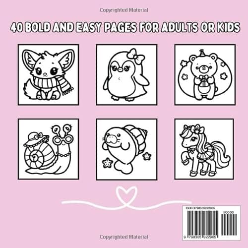 Cute Animals: Coquette Inspired Bold and Easy Coloring Book for Adults or Kids (Bold and Easy Coloring Books) thumbnail 3