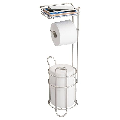 mDesign Toilet Paper Holder Stand with Storage Shelf