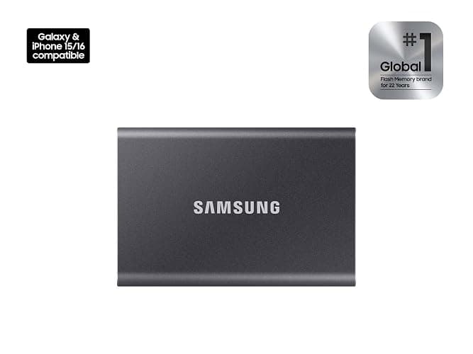 Samsung T7 Portable SSD, 1TB External Solid State Drive, Speeds Up to 1,050MB/s, USB 3.2 Gen 2, Reliable Storage for Gaming, Students, Professionals, MU-PC1T0T/AM, Gray thumbnail 2