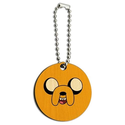 GRAPHICS & MORE Adventure Time Jake Head Wood Wooden Round Keychain Key Chain Ring - Image 1