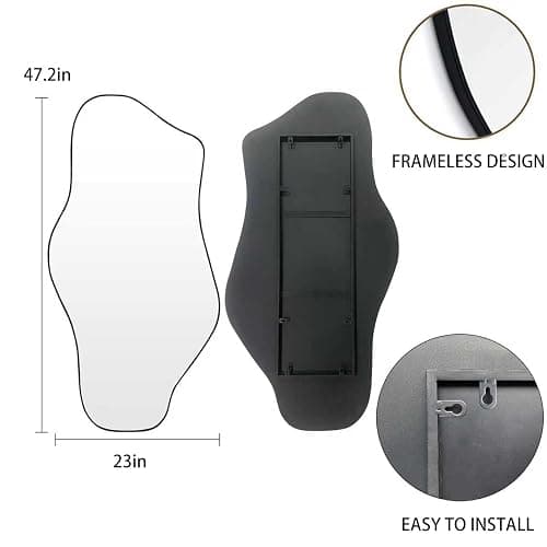 DAOYIJIAJU Irregular Mirror, 47.2"x23" Large Asymmetrical Wall Mirror, Odd Shaped Mirrors, Modern Abstract Frameless Mirrors for Living Room Bedroom Entryway Hallway, Horizontal or Vertical Hanging thumbnail 2