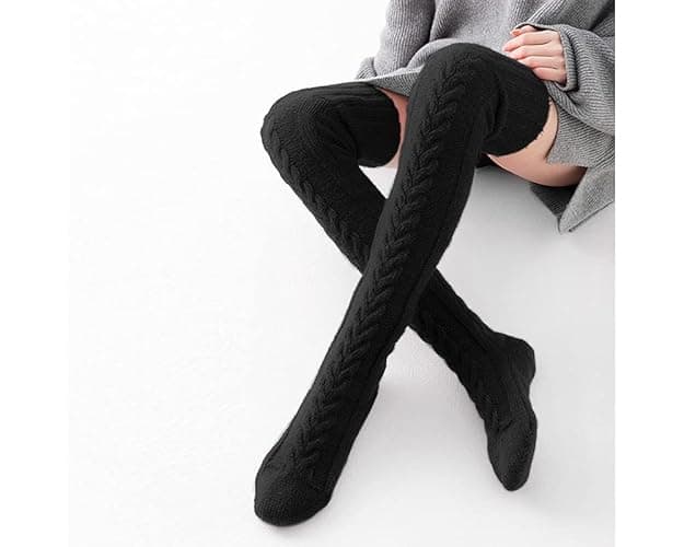 Pcavin Women's Thigh High Socks Over the Knee Cable Knit Boot Socks, Long Warm Fashion Leg Warmers Winter thumbnail 6