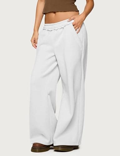 HeSaYep Womens Fleece Lined Sweatpants Wide Leg Baggy Thermal Lounge Pants Raw Hem Elastic Waist Oversized Sweat Pants thumbnail 5