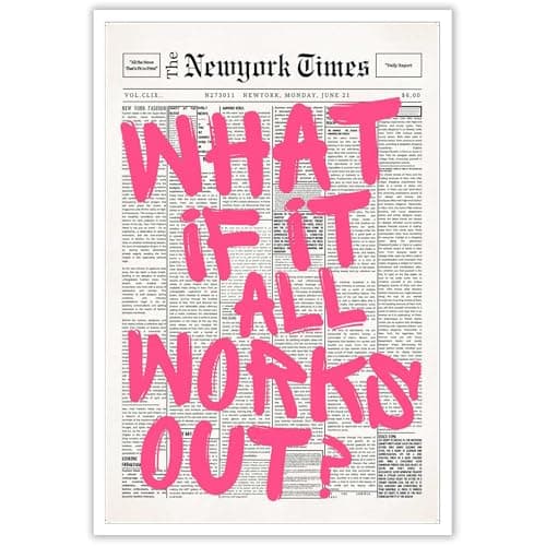 Drimiler Retro Newspaper Pink Font Poster What If It All Works Out Canvas Wall Art Positive Affirming Quote Minimalist Prints Painting For Home Bedroom Dorm Wall Decor 8x12in Unframed - Image 1