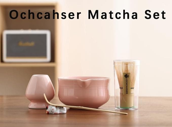 Ochcahser Matcha Set, Pink Ceramic Matcha Kit Includes Matcha Bowl, Matcha Whisk Holder (chasen), Bamboo Matcha Whisk, Bamboo Scoop and Scoop Stand, Japanese Tea Set for Women thumbnail 7