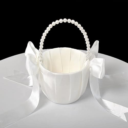 ATAILOVE Flower Girl Basket and Pearl Handle for Weddings - Cute Cherish Fairy Flower Baskets (Ivory) thumbnail 5