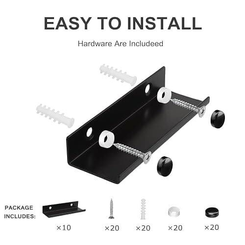 BiJun Vinyl Wall Mount 10 Pack, Black Metal Vinyl Holder Wall Display Shelf Record Wall Mount Stand for Albums LP Minimalist Record Wall Storage Set for CD Display in Office Home thumbnail 6