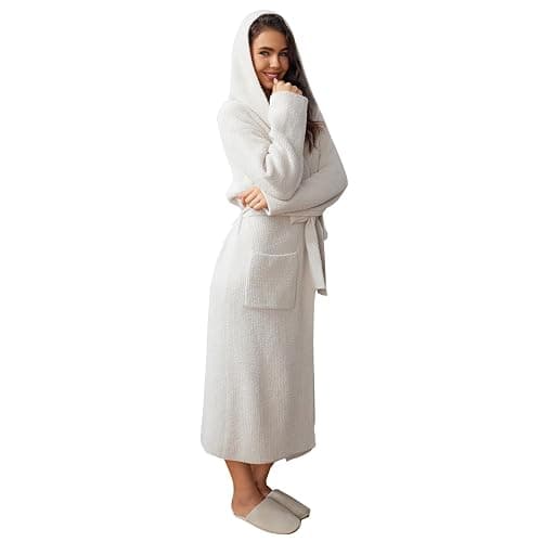 MH MYLUNE HOME Ultra Soft Robe With Pockets, Spa Bathrobe Loungewear Calf-Length, Plush Fuzzy Fluffy Wrap Robe for Women thumbnail 2