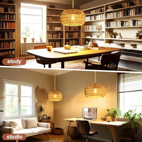 Eqquorva Hanging Lights with Plug in Cord Rattan Hanging Lamp Boho Ceiling Light Fixtures Farmhouse Pendant Lamp Shape for Living Room Bedroom Kitchen thumbnail 5