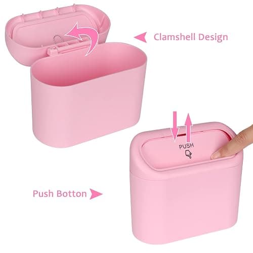 Accmor Car Trash Can with Lid, Vehicle Trash Bin Car Dustbin Garbage Organizer Holder with One Roll Trash Bag, Portable Hanging Mini Leakproof Cars Storage Bag Container for Auto, SUV, Office (Pink) thumbnail 3