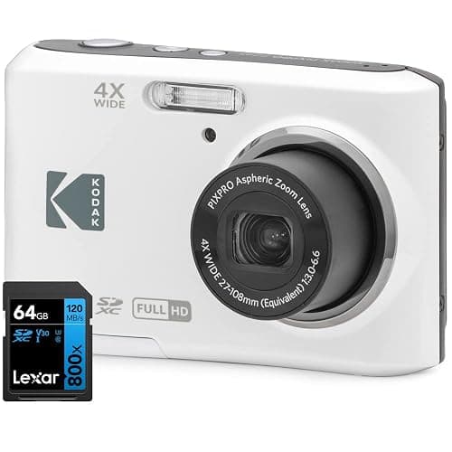 Kodak FZ45WH PIXPRO FZ45 16MP Digital Camera White Bundle with Lexar 64GB High-Performance 800x UHS-I SDHC Memory Card Blue Series - Image 1