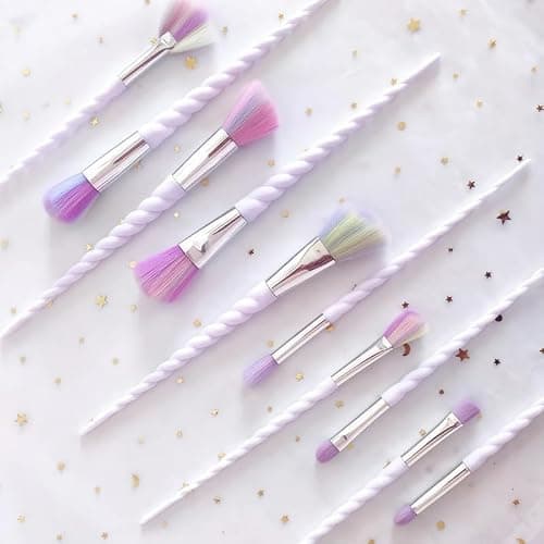 ‌10Pcs Colorful Makeup Brushes Set with Pastel Rainbow Gradient Bag Spiral Handle Concealers Eyeshadows Makeup Brushes Kit for Cosmetics Enthusiasts thumbnail 5