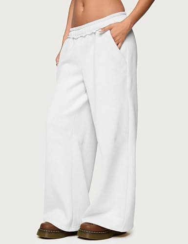 HeSaYep Womens Fleece Lined Sweatpants Wide Leg Baggy Thermal Lounge Pants Raw Hem Elastic Waist Oversized Sweat Pants thumbnail 2