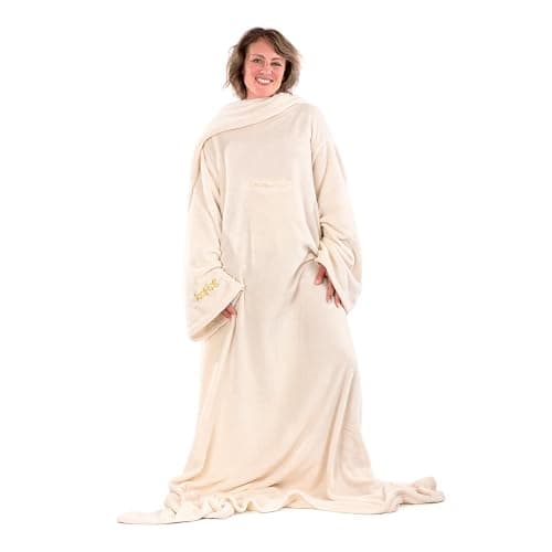 Snug Rug Creme Deluxe Kuscheldecke Mit Ärmeln Für Erwachsene Ärmeldecke Vlies-Decke Mit Ärmel Aus 260gsm Coral-Fleece Superweiches Luxuriöser Weicher Stoff Lange Übergroße Ärmel Mit Tasche thumbnail 3