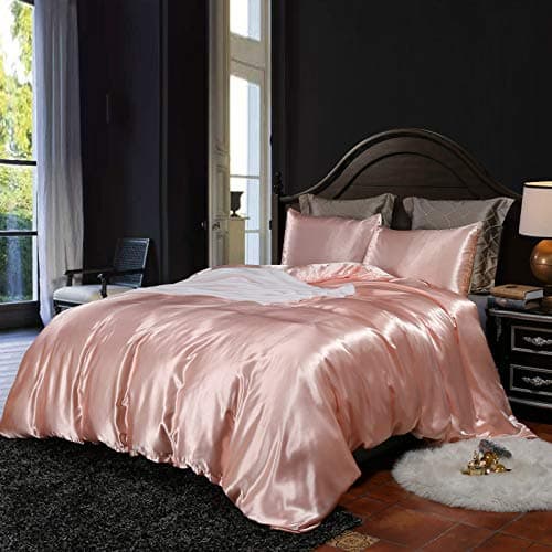 Lanqinglv Bettwäsche Set 135x200cm 2 Teilig Rosa Satin Seide Seidig Luxus Bettbezug mit Reißverschluss und Kissenbezug 80x80cm thumbnail 2