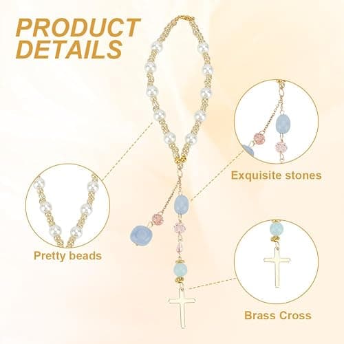 DELORIGIN Natural Jade Cross Car Hanging Ornament Rearview Mirror Accessories Glass Beaded Charms With Pearl Car Hanging Accessories Suncatcher for Car Rear View Mirror Window Balcony Keychain Decor thumbnail 3