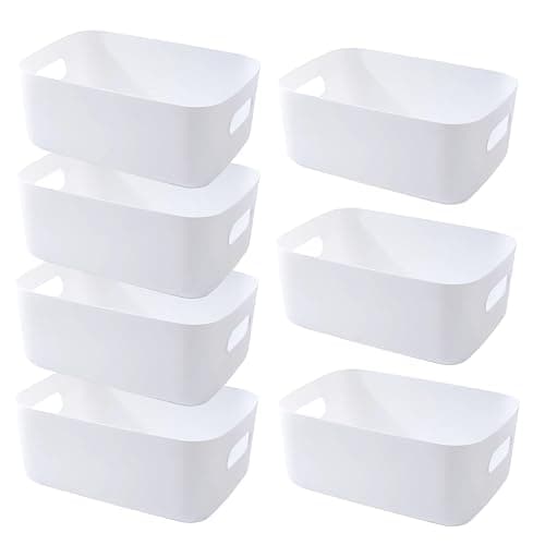 EURXLQ 7 Blanc Boite Rangement Plastique,20×15×7cm Panier Rangement Plastique,Paniers et Boîtes de Rangement,Caisse Rangement Plastique,Panier de Rangement de Haute Qualité pour Bain,Cuisine - Image 1