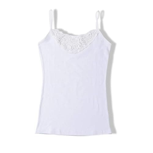 Womens Tank Top Camisoles with Premium Cotton Italian Design - Trimmed with Flower Lace on Neckline - Image 1