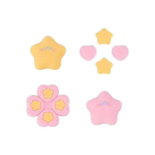 Yocore Cute Switch D-Pad Button Caps Silicone Thumb Grips Set, ABXY Key Buttons Sticker Joystick Cover Caps for Nintendo Switch/OLED - Pink Yellow Stars - Image 1