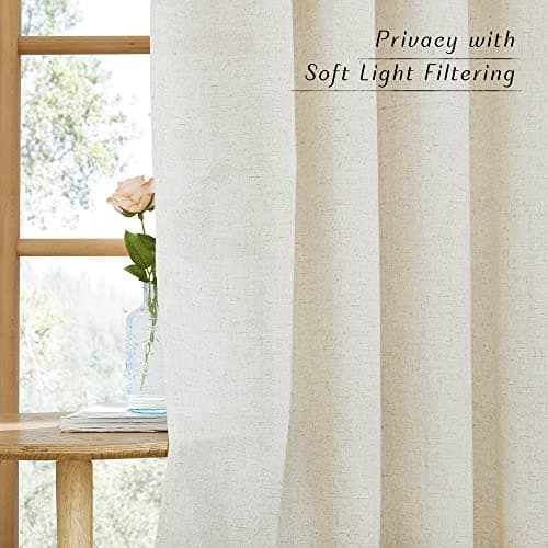 NICETOWN Natural Linen Curtains 84 inch Long 2 Panels Set, Grommet Top Thick Linen Burlap Semi Sheer Vertical Drapes Privacy Assured with Light Filtering for Bedroom/Living Room, W55 x L84 - Natural - W55 x L84 thumbnail 4