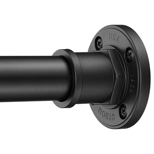 BRIOFOX Industrial Shower Curtain Rod - 2-in-1 Design Tension Curtain Rod - Never Rust Non-Slip 43 to 72 Inch Stainless Steel, Matte Black Window Curtain Rod - Image 1