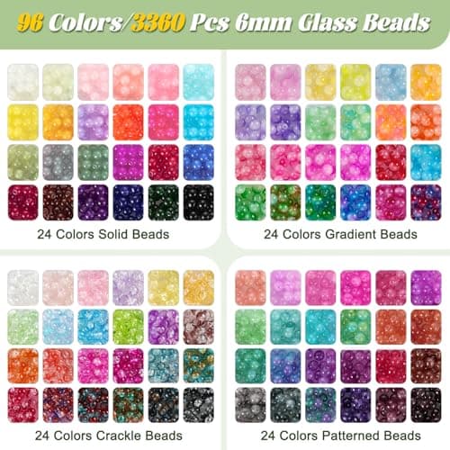 Funtopia 3524pcs Glass Beads Bracelet Making Kit, 4 Types 96 Colors 6mm Glass Beads for Bracelets, Round Crystal Beads for Jewelry Making Necklace Earrings DIY Crafts thumbnail 2