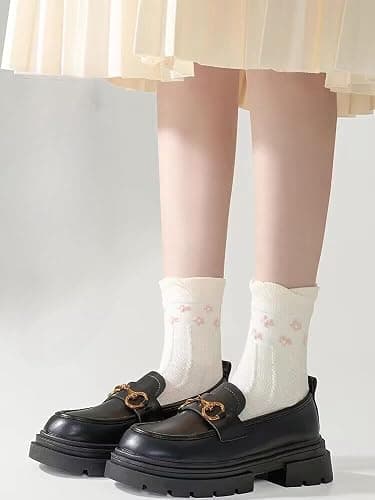 MarJunSep Women's Cute Vintage Floral Patterned Cotton Crew Socks Teen Girls Pretty Ruffle Frilly Lace Socks - M - 9 Paar C-Packung thumbnail 7