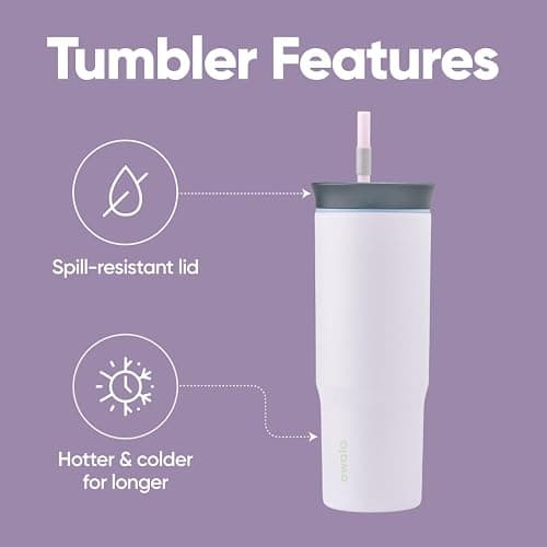 Owala Stainless Steel Triple Layer Insulated Travel Tumbler with Spill Resistant Lid and Straw, BPA Free, 24 oz, Grey/Purple (Bunny Hop) thumbnail 3