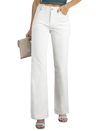Sidefeel Women's Wide Leg Jeans Casual High Waisted Straight Zimbaplatinum Denim Pants with Pockets - Image 1