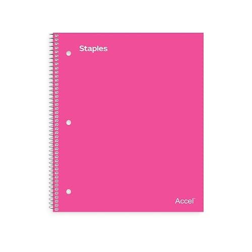 Staples Poly Cover 1-Subject Notebook, 8.5x11 Inch, College Ruled, Pink | Durable poly cover for school, office, and everyday note-taking. - Image 1