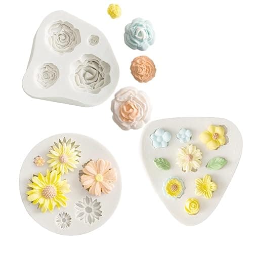 KALAIEN 3Pcs Flower Fondant Cake Mold Daisy,Rose Flower,Small Floral for Chocolate Fondant Polymer Clay Soap - Image 1