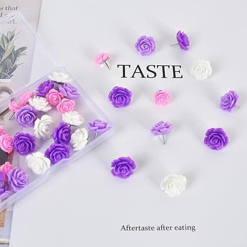 Vuzvuv 60Pcs Purple Rose Flower Cute Push Pins Thumbtack for Bulletin Board | Resin & Metal Cute Push Pins, Sturdy Reusable, 60pcs in Storage Box, for Bulletin Boards, Office School Decor, Lovely Gift thumbnail 6