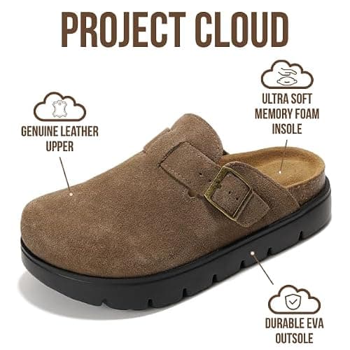 Project Cloud 100% Genuine Leather Platform Clogs for Women Footwear - Memory Foam Arch Support Cork Footbed Casual Shoes & Mules for Women 2025 (Benton Chunky) thumbnail 3
