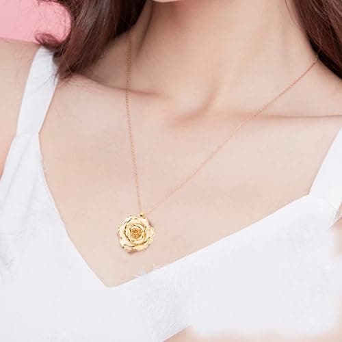 AliveRose Real Rose Gold Dipped Necklace Gifts for Women, 24K Gold Dipped Rose Pendant Necklace Jewelry Mothers Day Anniversaries Birthday Christmas Special Occasions Gifts for Her Mom Wife thumbnail 5