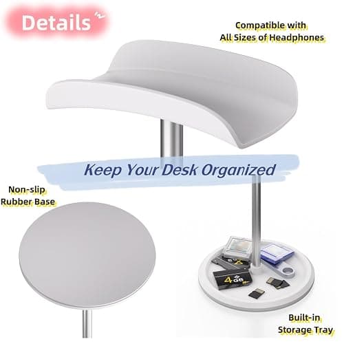 NQQNQQ Headphone Stand【1PACK】 Headphone Holder with Storage Tray Compatible for Max Pro, Beats, Bose and Most Gaming Headphones. 【No Tools Required】 YO-2 (White) thumbnail 5