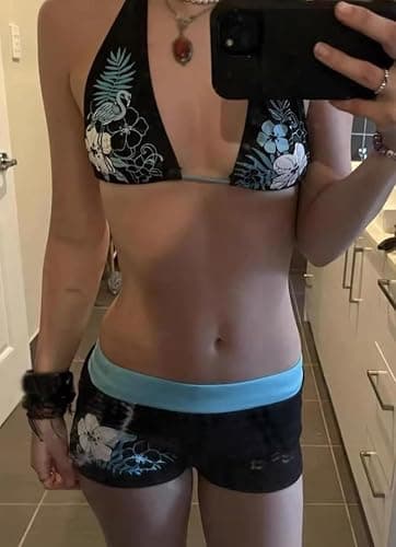 Minetom Damen Y2k Bikini Set Neckholder Badeanzug Push Up Bikinioberteil und Badeshorts Zweiteiliger Bademode 2000er Sommer Outfit thumbnail 3