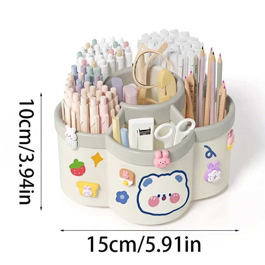 360 Degree Rotating Pen Holder Desk School Study Stationery Gift for Students Organiser with Pen and Pencil Holders Pen and Pencil Stationary Storage Plastic Storage Box (WHITE) thumbnail 6