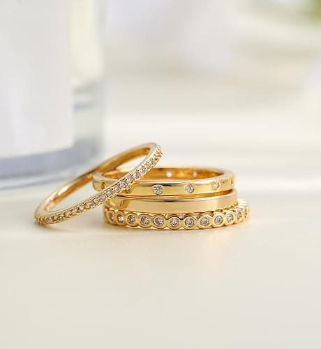 iF YOU Gold Rings for Women Non Tarnish, Trendy 14K Gold Plated Jewelry for Women Dainty Stackable Cubic Zirconia Knuckle Ring Set Statement Chunky Stacking Band Rings Size 5 6 7 8 9 thumbnail 9
