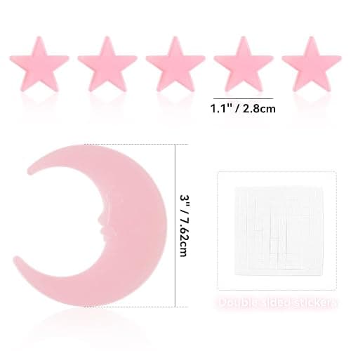 100 Stars and 1 Moon Glow in The Dark Luminous Fluorescent 3D Plastic Glow Stars Moon for Ceiling, Glowing Wall Stickers Create a Realistic Starry Sky, Room Decorations (Pink) thumbnail 3