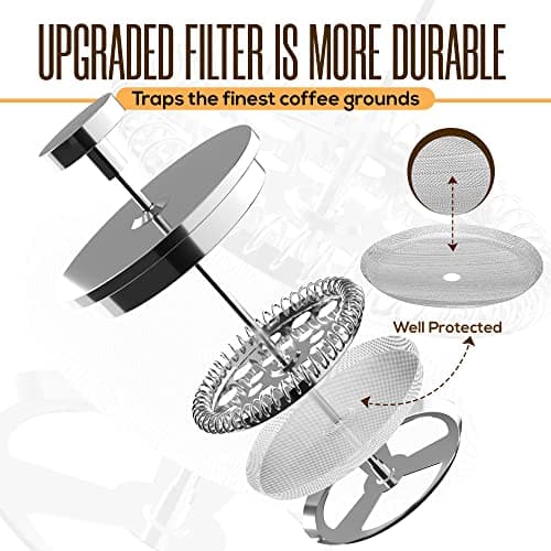 Utopia Kitchen 304 Grade Stainless Steel French Press Coffee Maker 34 Oz, Double Wall Insulated Coffee Press with 4-Level Filtration System, Include 2 Extra Filters, Rust-Free, Dishwasher Safe, Silver thumbnail 4
