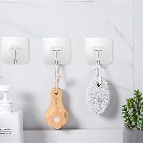 DGYB 20 Pcs Clear Adhesive Hooks for Hanging 22lb Self Adhesive Wall Hooks Heavy Duty Waterproof Transparent Sticky Hooks for Shower Home Bathroom Kitchen Office thumbnail 2