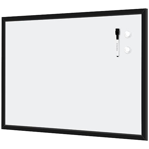 Amazon Basics Magnetic Dry Erase Whiteboard, 35"W x 23"H, Black Wooden Frame - Image 1